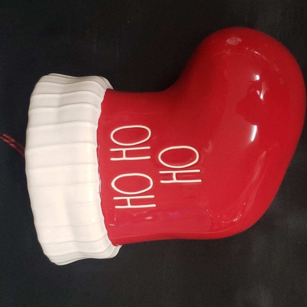 Rae Dunn NWT Red "HO HO HO" Large Ceramic Christmas Stocking
